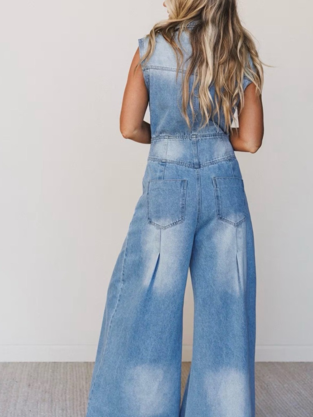 Three Bird Nest Light Blue Sleeveless Denim Jumpsuit - Picture 2 of 4